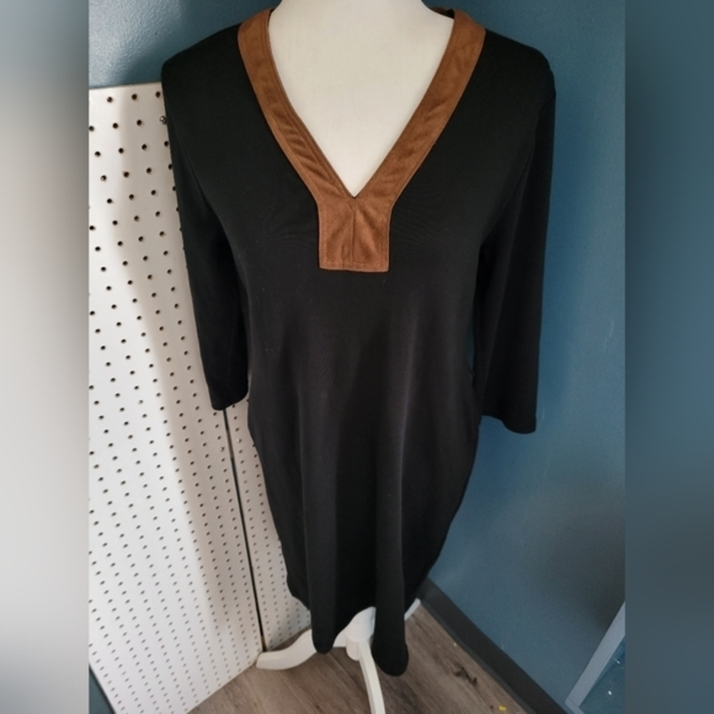 Lauren Ralph Lauren Petite Large black dress suede‎ details